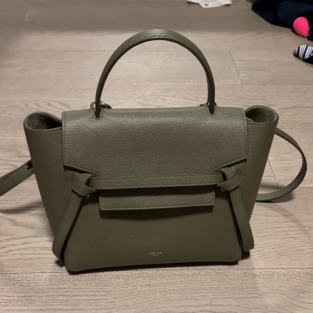 AUTH EUC Celine Belt Bag Micro in Army Green